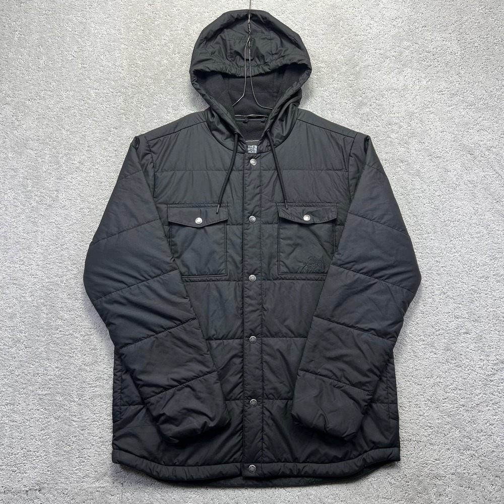 The North Face Meeks Shirt Jacket Mens Medium Black Quilted Fleece Lined Hooded
